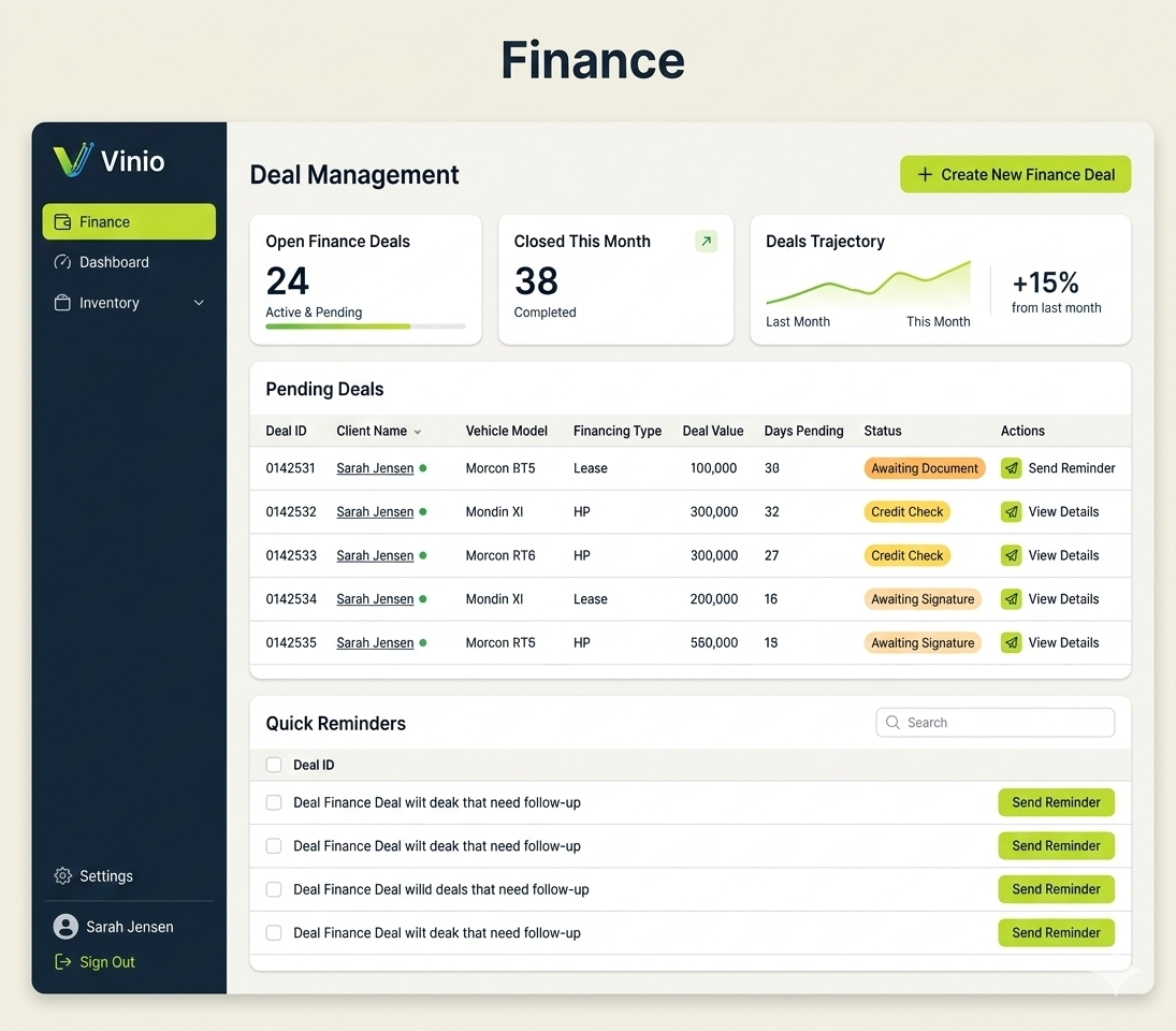 Finance deal management UI